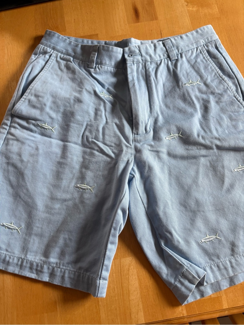 Vineyard Vines Light Blue Embroidered Fish Flat Front Shorts